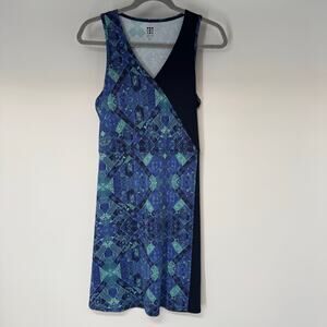 Title Nine Geometric Faux Wrap Golf Dress Womens Medium Blue Black Sleeveless